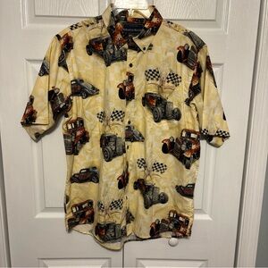 North RIVER Mens L SHIRT OLD CAR THEMED EASY WEAR BUTTON UP W CAR GRAPHICS